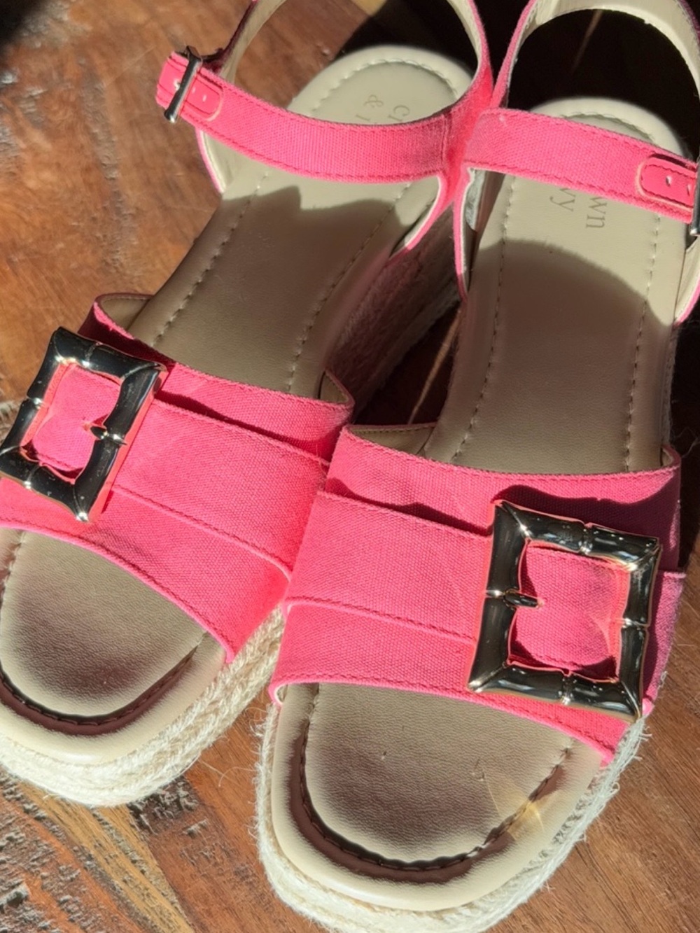crown & ivy Hot Pink Espadrille Wedge Sandals with Buckle - Picture 3 of 10